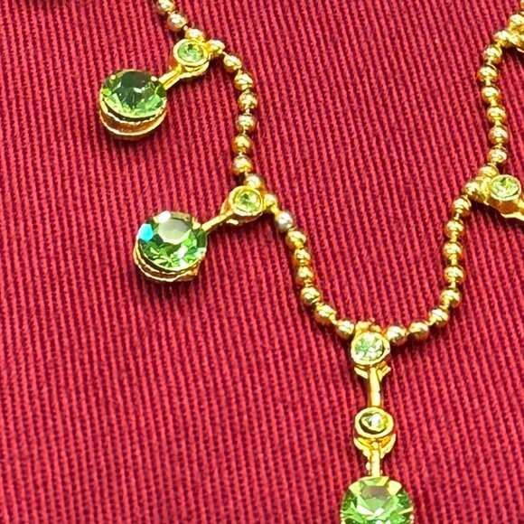 Green Faceted Crystal Necklace on Gold-Tone Round Ball Chain - Picture 13 of 16